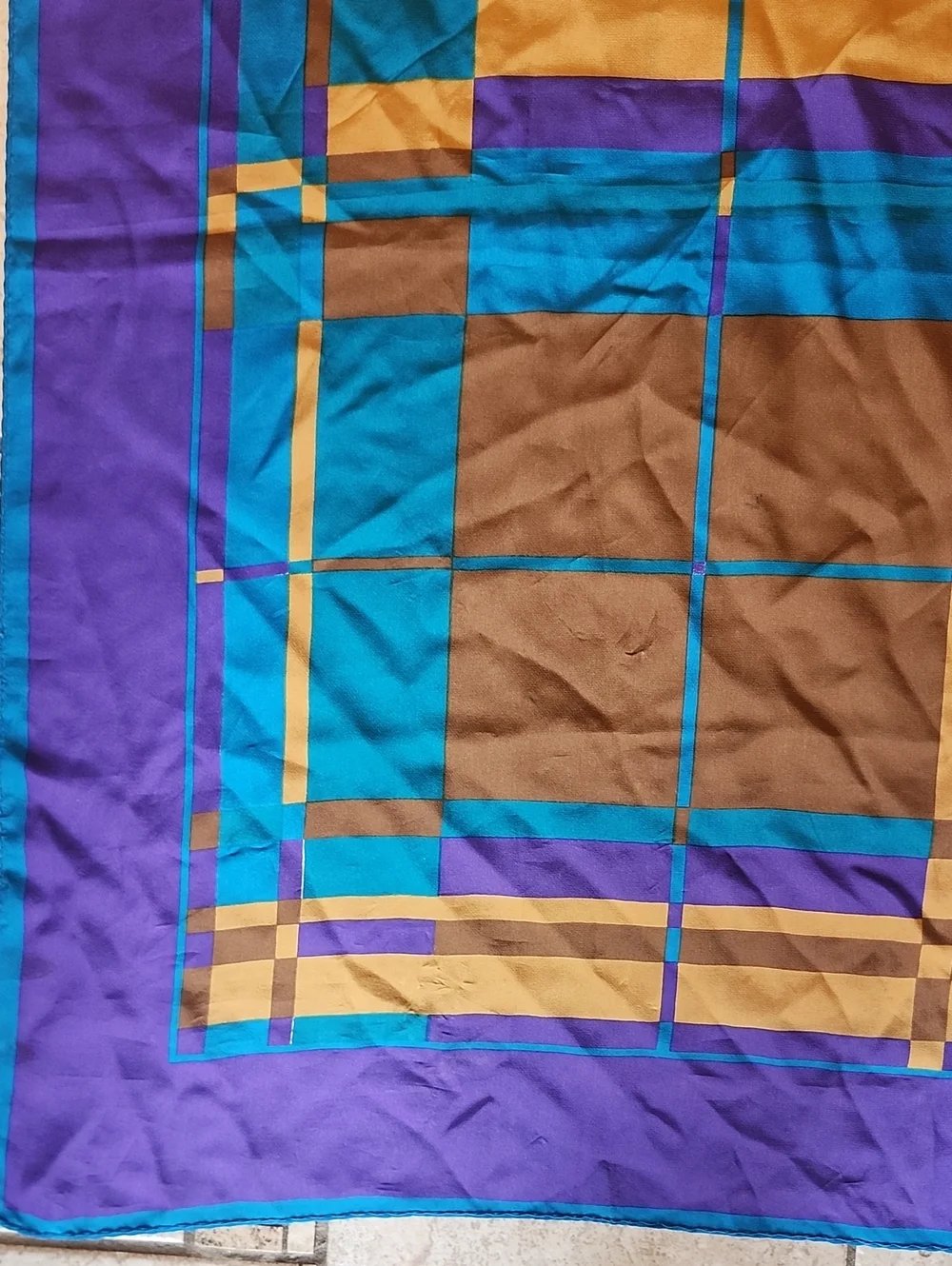 Vtg Made In Italy Blue, Purple & Gold Geometric Silk Scarf 30 X 30